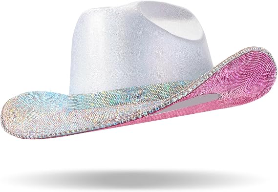 Hercicy Rhinestone Cowboy Hat with Diamond Fringe CowHat for Cosplay Wedding circumference between 21.5 and 23.5 inches