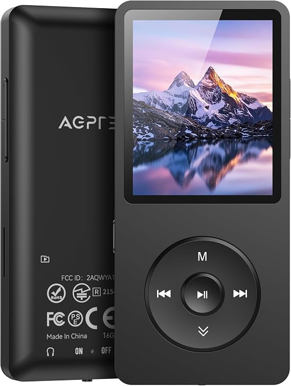 AGPTEK A02S 16GB MP3 Player, 70 Hours Playback Lossless Sound Music Player, Supports up to 128GB, Black