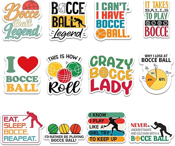 (12pcs-3in) Bocce Ball Sticker Stickers Outdoor Sports Player Gift Art Sets