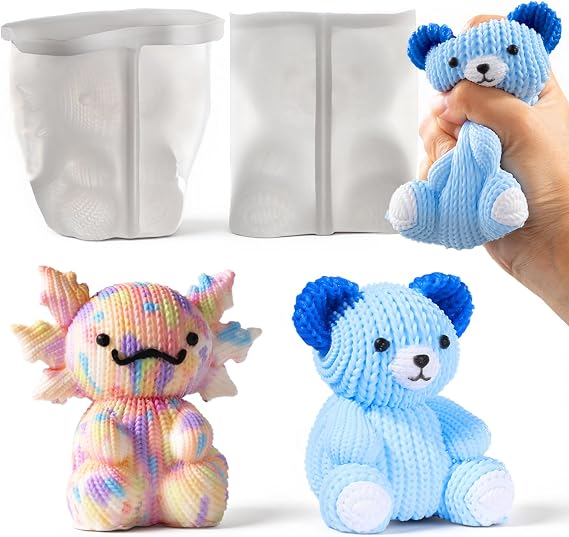 LET'S RESIN Bear and Axolotl Molds for Taba Squishy, Animal Silicone Molds