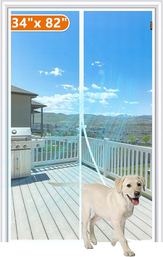 MAGZO Magnetic Screen Door Fits Door Size 34"x 82", Hands-Free Mesh White