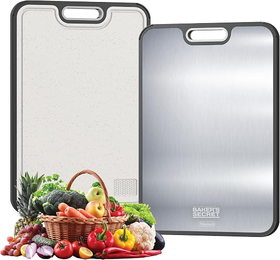 Baker's Secret Titanium Cutting Boards for Kitchen, Cutting Board Double Sided Food Grade, Pure Titanium and Wheat Straw PP, Dishwasher Safe Easy to Clean Large Size 1611 Dark Grey