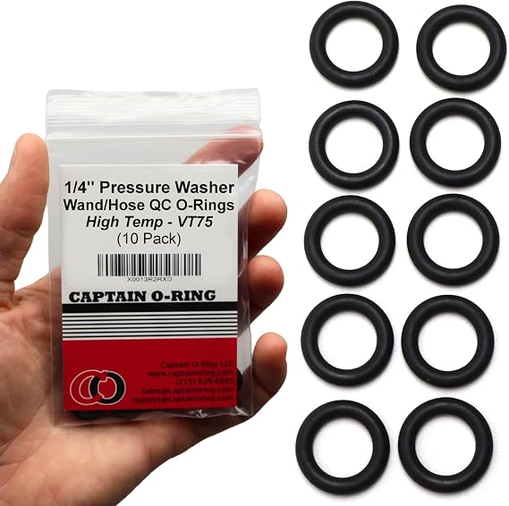 Captain O-Ring - Power Pressure Washer O-Rings for 1/4" Quick Coupler, High Temperature Viton FKM (10 Pack)