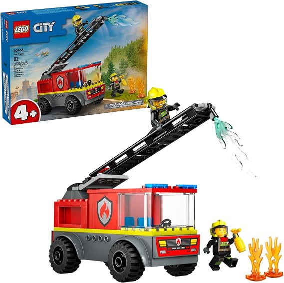 LEGO City Fire Ladder Truck Toddler Toy - Fire Truck Toy with 2 Firefighter Minifigures, Digital Guide for Boys and Girls, Ages 4+ Learning, Educational Toy for Preschool - 60463
