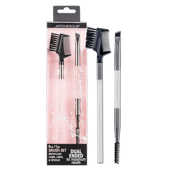 JAPONESQUE Brow & Eye Brush Set, Includes Brow/Lash Comb to Separate Lashes, Angled Liner Brush for Brow Filler Application, Spoolie to Smooth