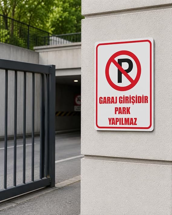 Garaj Girişidir Park Yapılmaz Uyarı Levhası Beyaz 15 x 20 karbonNM2109