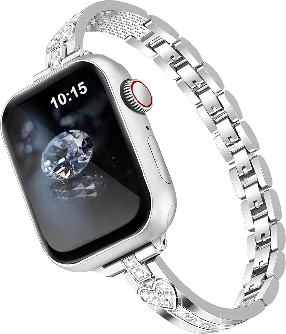 CAGOS Slim Metal Band Compatible with Apple Watch Bands for Women 38mm 40mm 41mm 42mm 44mm 45mm 46mm, Elegant Dressy Jewelry Bracelet with Bling Diamond for iWatch Series 12/11/10/9/8/7/6/5/4/3/2/1/SE3/2/1/Ultra