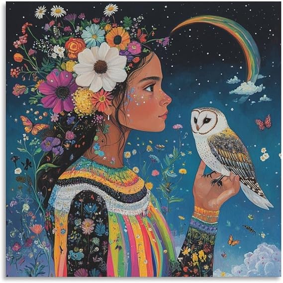 Dream Girls Poster Prints Wear Colorful Flowers on Their Heads Canvas Wall Art Decor (18) Home Decor And Wall Art Print Posters 16x16inch(40x40cm)