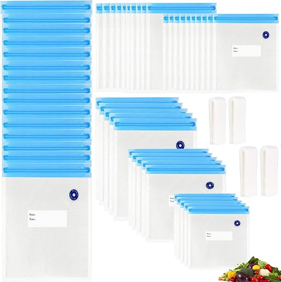 Sous Vide Bags 20pack Reusable Vacuum Food Storage Bags with 3 Sizes Vacuum Food Bags,4 Sealing Clips for Food Storage and Sous Vide Cooking (60pcs bags)