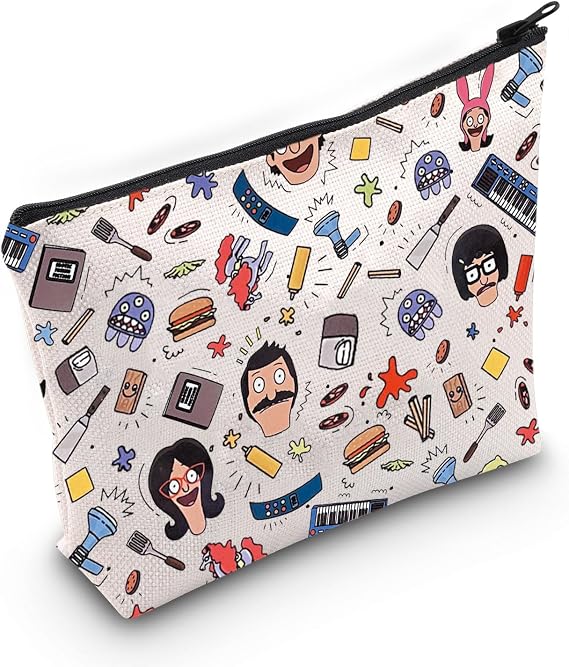 TGBJE Burgers Inspired Cosmetic Bag Burger Fans Gift Bob Belcher Zipper Pouch Tina Cartoon TV Show Merchandise (Bob Tina all bag)