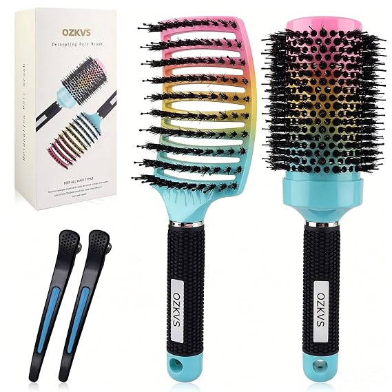 Boar Bristle Brush Set,Round Brush for Blow Out & Blow Drying
