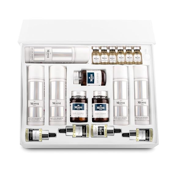 Mossi London 6-Month Post-Hair Transplant Kit: 6 Scalp Serums, 5 Anti-Hair Loss Shampoos, 3 Hair Supplements, 4 Hair Oils for Men and Women