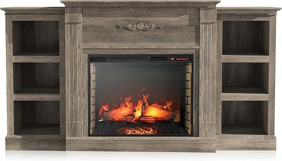 BELLEZE 70" Lenore Mantel with Electric Fireplace Heater - Gray