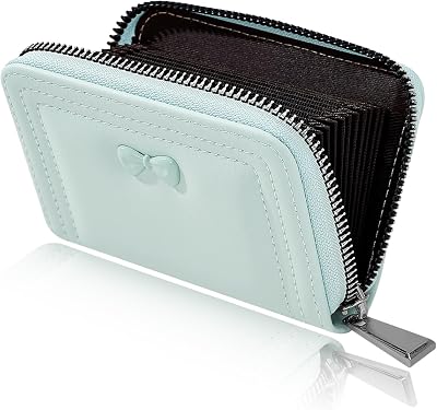 Denovin Credit Card Holder, Coquette Cute Bow Ladies Card Wallet, Business Card Holder Small Wallets Woman for Key, Cash, Change, ID Card Blue