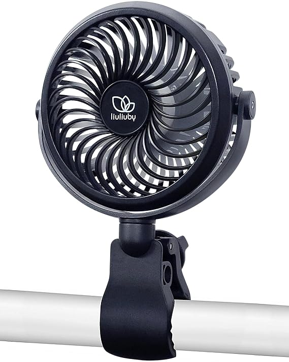 liuliuby Baby Stroller Fan with Clip | Clip On Fan for Baby Car Seat | Portable & Rechargeable with Durable Clamp | Stroller Accessories | Small Cooling USB Chargeable Battery (Jet Black)