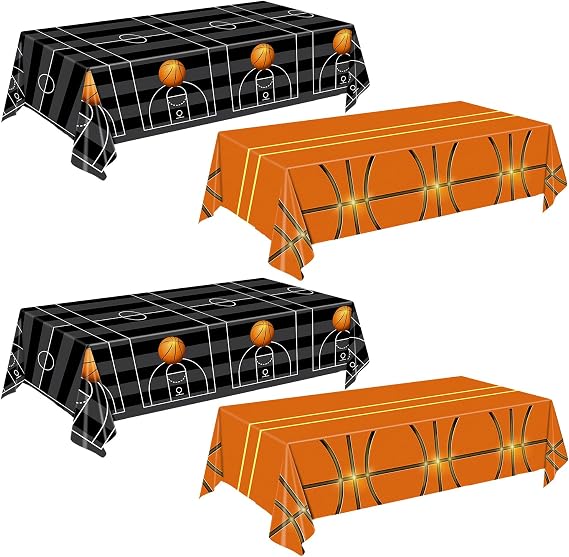 QIYANPAX 4 Pieces Basketball Tablecloth - Basketball Birthday Party Decorations Basketball Table Cloth Soccer Tablecloth Plastic Table Cover for Basketball Party Decorations, 54 x 108 Inch