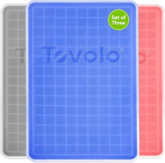 Tovolo Mini Ice Cube Tray with Lid Set of 3 Assorted Colors Small Ice Maker for Freezer, Silicone Mini Ice Cube Trays Square Nugget Ice Makes Tiny Cubes BPA Free Stackable Dishwasher Safe, Assorted