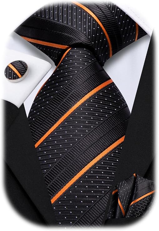Hi-Tie Men Ties Sets Silk Stripe Paisley Necktie Pocket Square Cufflinks for Business Wedding