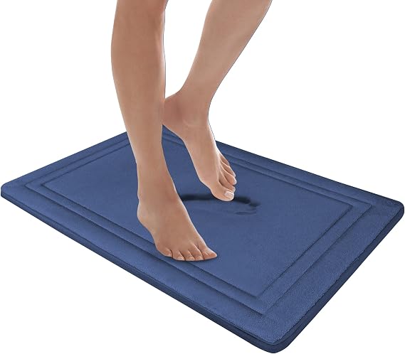 MICRODRY Quick Drying Memory Foam Framed Bath Mat with GripTex Skid-Resistant Base, 17x24, Blue