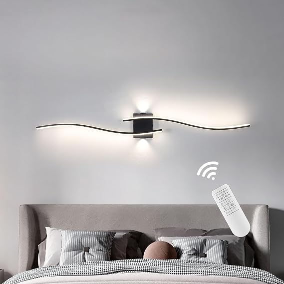 Modern Wave Bar Bedside Wall Sconce Lights - Dimmable 3000-6000k, Black, 100cm [Energy Class F]