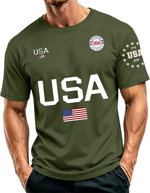 Mens Fashion USA 250Th Anniversary Shirt 4Th of July America Patriotic Shirts Short Sleeve Crew Neck T-Shirts