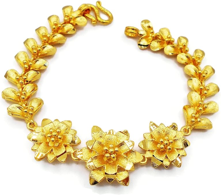 Flower Thai Gold Plated Bangle 22k 24k Thai Baht Yellow Gold Filled Bracelet Jewelry Women
