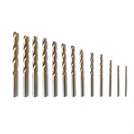 Monster&Master 13-Piece Drill Bit Set - 1/16" to 1/4" - Made of High-Speed Steel - with Titanium Nitride Coat - Drill Bits for Some Metal Types - 135 Degree Split Point Tip - Gold