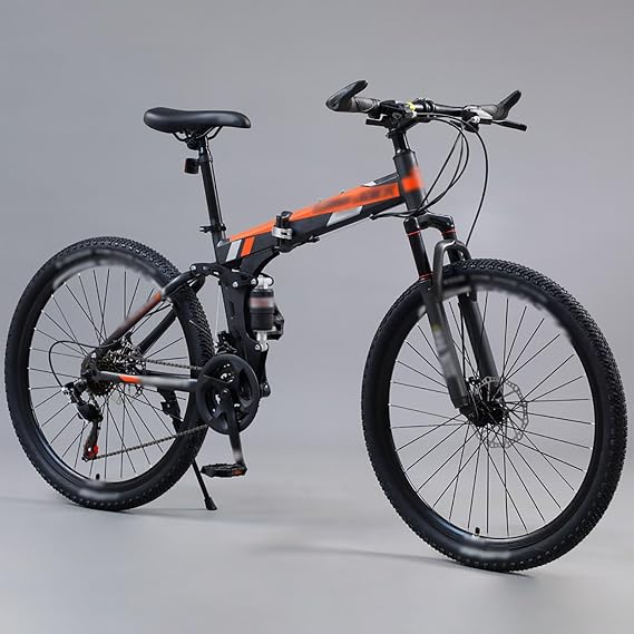 26 Inch Folding Mountain Bike, Lightweight Shock Absorbing Folding Bike, Adult Men and Women Carbon Steel Spoke Wheel Folding Bike, Outdoor Camping Bike