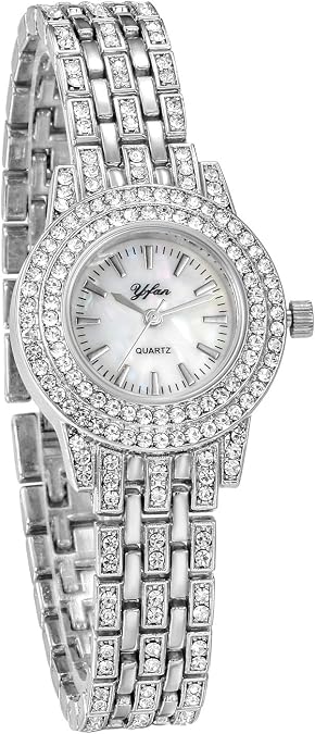 JewelryWe Women Watches Gold Tone Alloy Rhinestone Quartz Watch Stylish Bling Dress Watch Wristwatches for Mother's Day