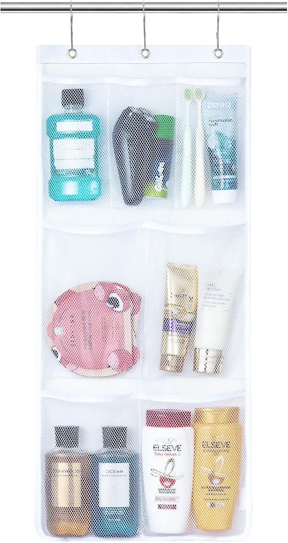 Lifewit Cruise Essentials Shower Caddy Must-Have, 7 Pockets Hanging Bathroom Organizer with Quick-Dry Mesh, Portable Shower Bag to Storage Soap, Shampoo, for RVing, Travel, Camping, White, 1 Pack | 14" x 30", Attached 3 Hooks, Quick-Dry, Portable, Cruise Essentials, Idea for Toiletry, RVing, Travel, Camping