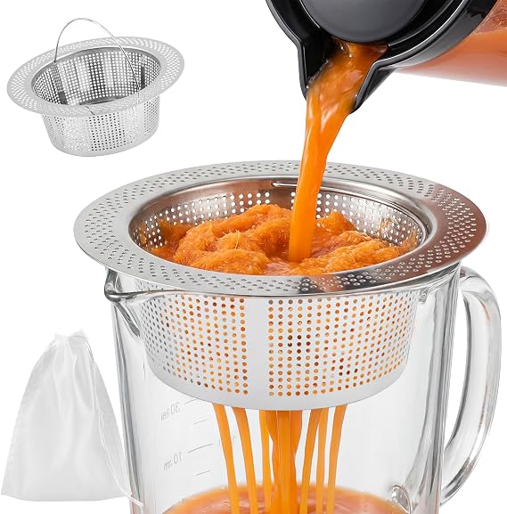 Pulp Strainer for Nama J2 Cold Press Juicer 304 Stainless Juice Strainer Suitable for Nama J2 & Ninja JC101 JC151 Cold Press Pro, with 1pc Filter Bag