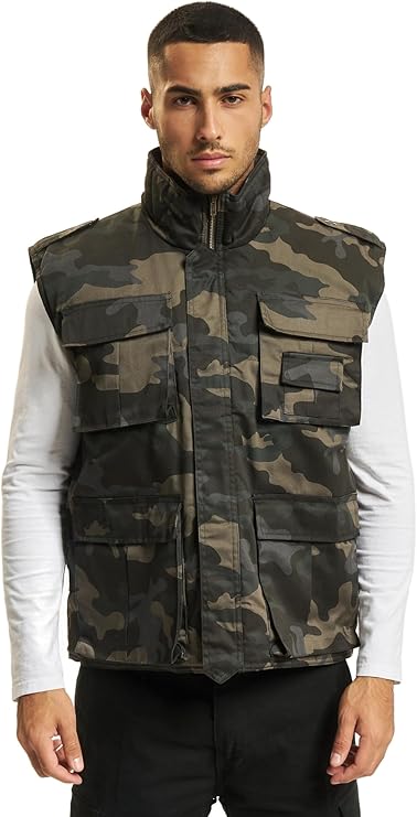 Brandit Individual Wear Men's Ranger Utility Vest - Lightly Padded Outdoor Full-Zip Sleeveless Jacket with Stand-Up Collar