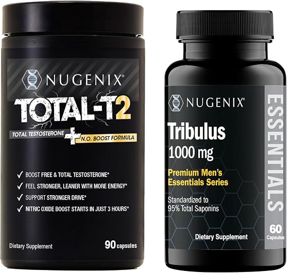 Nugenix Total-T2 Testosterone Booster for Men + Essentials Tribulus Terrestris Extract 100mg - Bundle