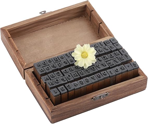 70Pcs Mini Wood Letter Rubber Stamps, Vintage Alphabet Stamps Kit Diary Cards Stamps Craft with Storage Box for Scrapbook, Card Making