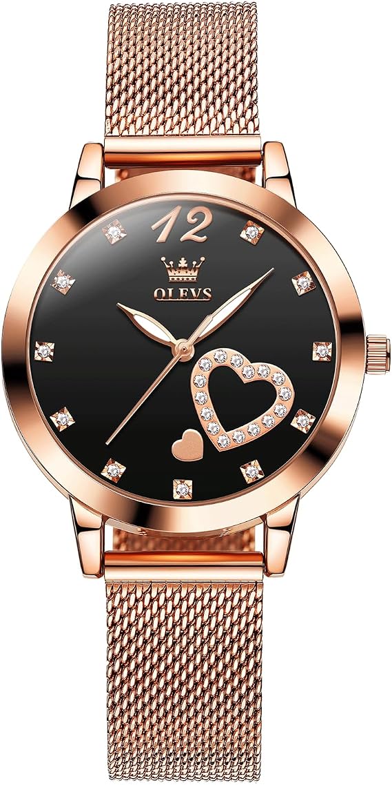 OLEVS Rose Gold Watch Women, Ultra Thin Mesh Belt Analogue Quartz Dress