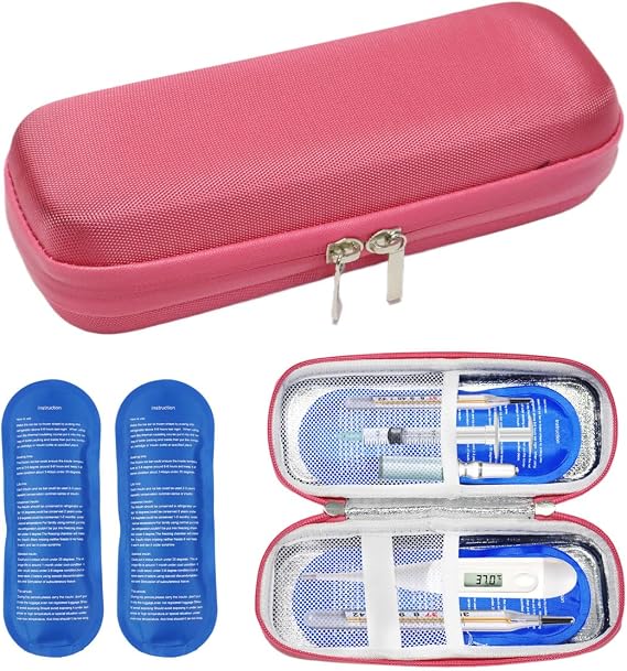 Insulin Pen Case, Portable Insulin Cooler Travel Case with 2 Nylon Ice Packs and 1 Mini Thermomete, Diabetic Supplies Insulin Pen Case for Travel Insulin Case Diabetic Bag (Rose Pink)