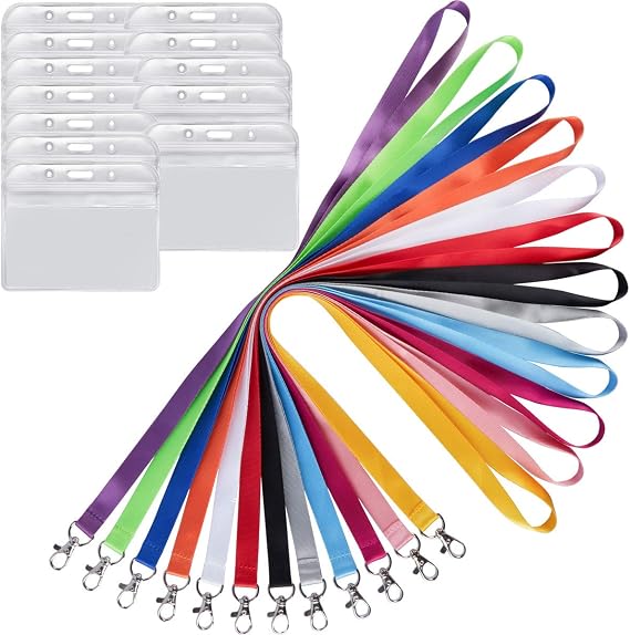 12Pack 12Colors Lightweight Neck Lanyards with Horizontal ID Badge Holders | Multicolor Flat Lanyard Blue,Red,Gray,Black,White,Orange,Pink,Yellow,Green,Purple