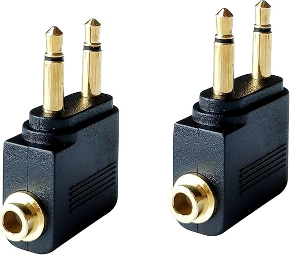 Posdou Dual 3.5mm Male to 3.5mm Female Airplane Headphone Adapter Gold Plated (2 Pack)