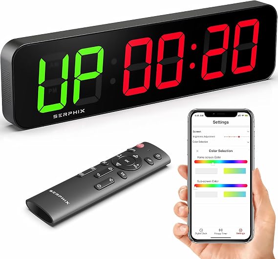 15.2" Gym Timer, App & Remote Control, Customizable LED Colors, Gym Clock
