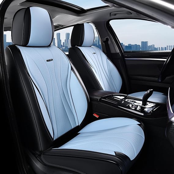 Coverado Front Seat Covers, 2 Pack Waterproof Seat Cover for Cars, Premium Leather Seat Covers, Front Seat Car Seat Protectors, Driver Car Seat Cushions Universal Fit for Most Vehicles (Black&Blue)