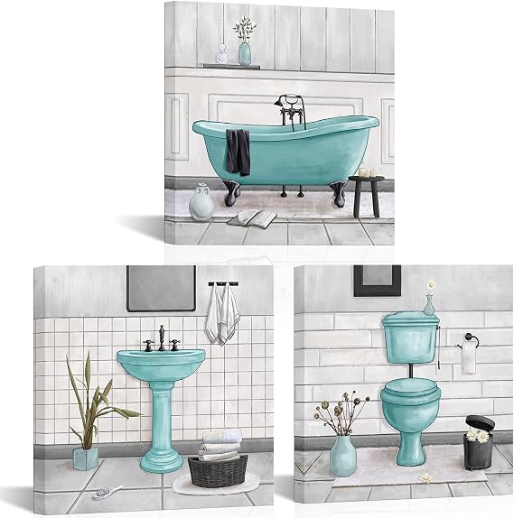 HOMEOART Turquoise Bathroom Decor Teal and Grey Farmhouse Toilet Decor