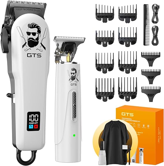 GTSPro Hair Clippers for Men, Clippers and Trimmers Set, Barber Clippers, Electric Hair Trimmer with Box, Gifts for Men White