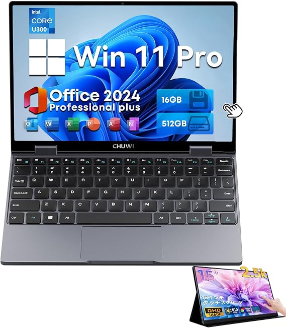 Win11 Pro Laptop 2 in 1 MiniBook X Mobile Monitor Including Office 2024