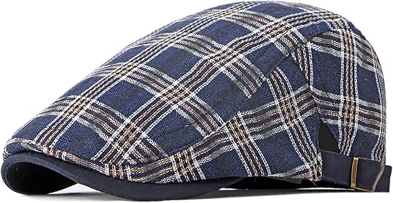 Men's Newsboy Caps Colorful Striped Classic Adjustable Plaid Beret Buckle Cabbie Hat