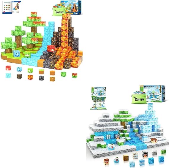 102PCS Magnetic Blocks-Build Mine Magnet World Ice Dinosaur Toys Set Princess Castle Kids Games Toys for Toddler Birthday Gifts