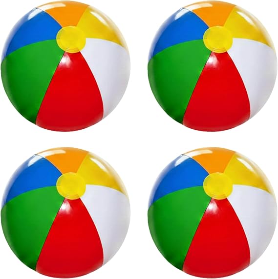 SHATCHI 4 Pcs 16 Inch Inflatable Rainbow Beach Ball, Multicolour Blow Up Pool Toy for Swimming Pool Parties, Summer Outdoor Water Games, Holiday Beach Play, Garden Fun and Pool Party Decoration