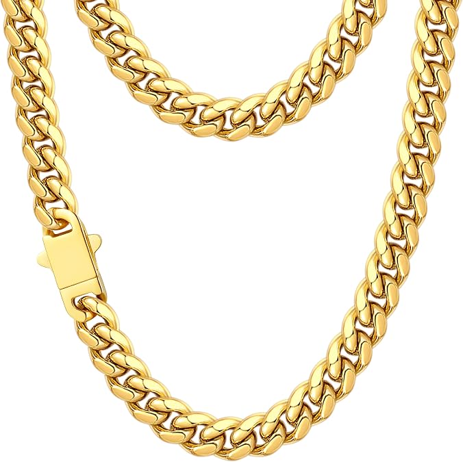 Jewlpire 5mm 6mm 8mm Silver/18K Gold Plated Cuban Link Chain Necklace for Men, Stainless Steel Chains Necklace with Push-lock Clasp, Mens Necklace with Gift Box 18 20 22 24 26 Inch