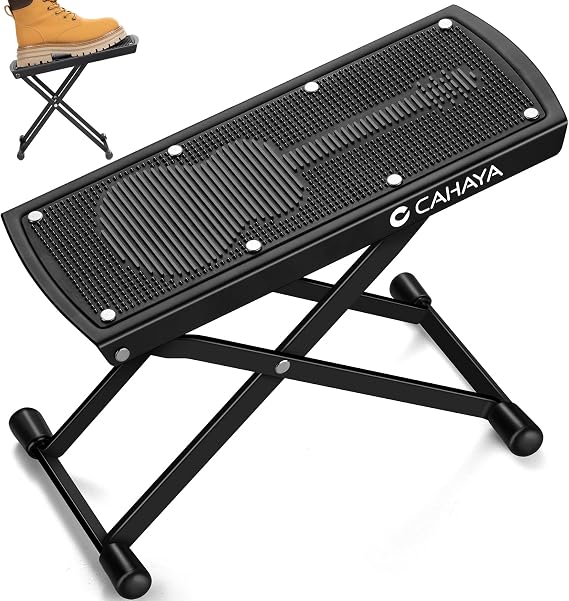 CAHAYA Guitar Foot Stool 6-Position Adjustable with Non-Slip Rubber Pad | Foot Rest Height Adjustable Folding for Acoustic Electric Bass Guitar Player Comfort and Stability Practice or Performance