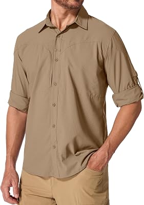 Mens Safari Shirts Sun Protection Long Sleeve UPF 50 UV Quick Dry Travel Hiking Fishing Shirts with Zipper