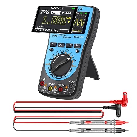 SK201B+ Portable Oscilloscope Multimeter,1MHz Bandwidth,2.5Msps Sampling,4000 Count DMM,Measures Voltage,Current,Capacitance,Resistance,Diode Test